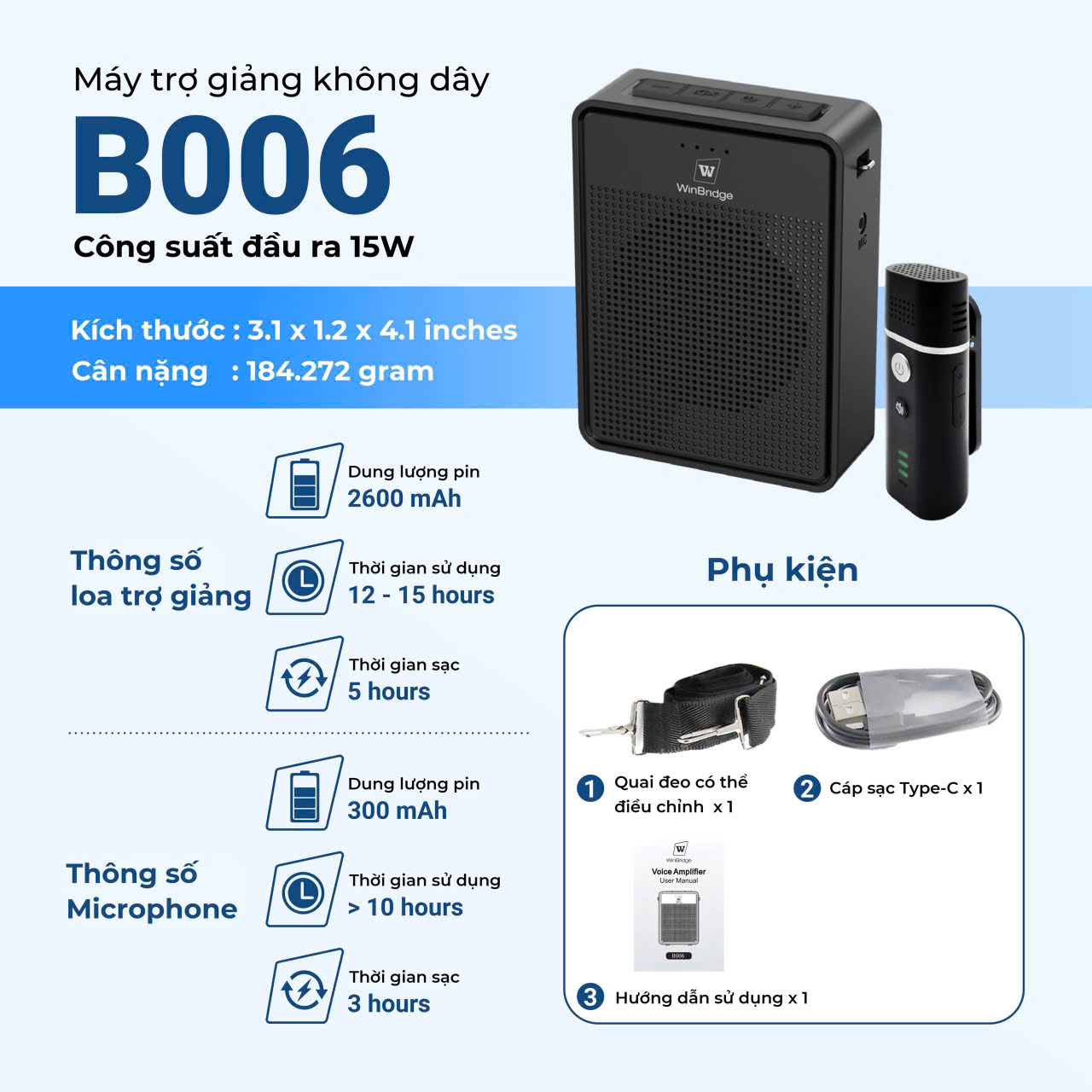Bộ Máy Trợ Giảng Bluetooth B006 - 15W Micro Cài Áo U10 Không Dây